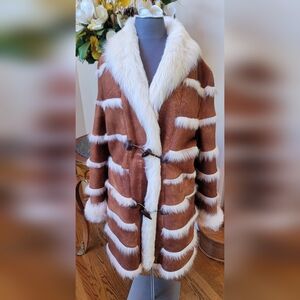NEW DOUGLAS HANNANT LONG HAIR SHEARLING FUR TAN SUEDE COAT